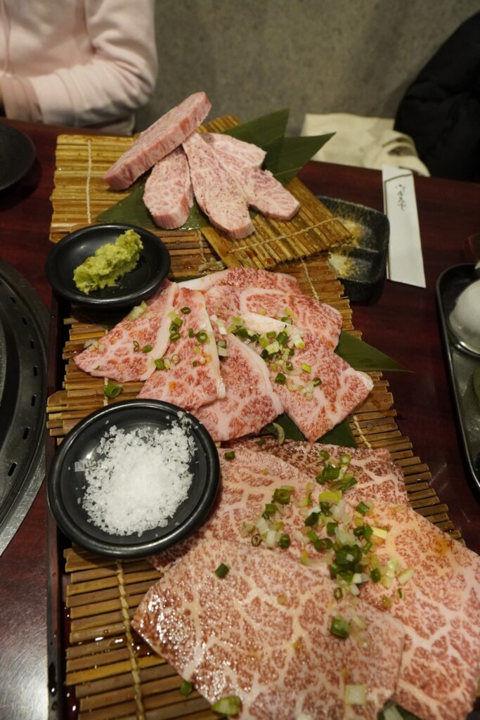 platter of different cut of A5 wagyu from Hinomaru