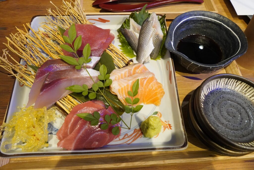 the sashimi platter from Kome san kaku Izakaya